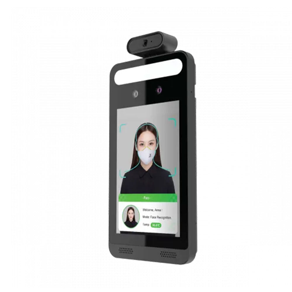 8 Inch LCD screen, 2MP Dual Lens, Temp Detection with accuracy at ±0.3?, distance within 0.3m-0.5m, duration <0.5s, Facial Detection, 20, 000 faces storage, Mask Detection