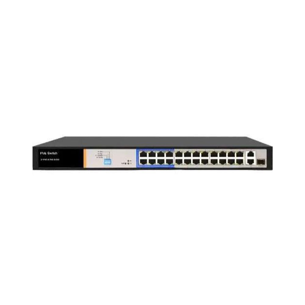 24 100Mbps PoE port, 2 RJ45 uplink port,250W.